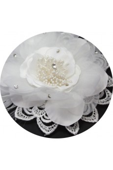 Lace Chiifon and Feather Wedding Headpieces with Imitation Pearls