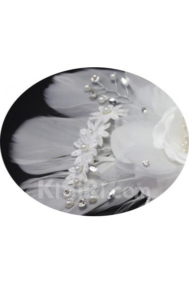 Lace Chiifon and Feather Wedding Headpieces with Imitation Pearls