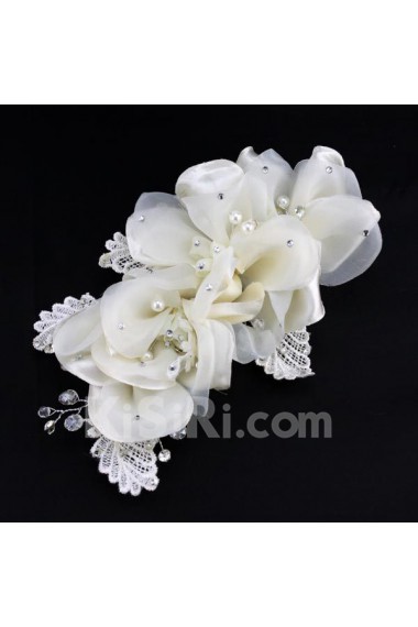 Lace and Chiffon Rhinestone Wedding Headpieces with Imitation Pearls