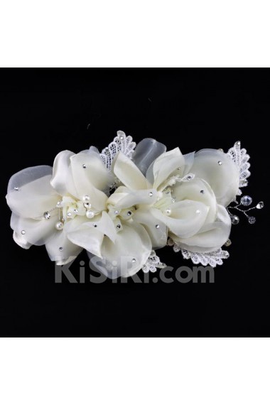 Lace and Chiffon Rhinestone Wedding Headpieces with Imitation Pearls