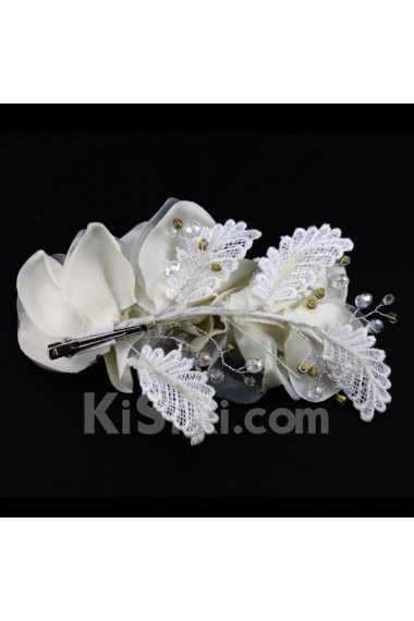 Lace and Chiffon Rhinestone Wedding Headpieces with Imitation Pearls