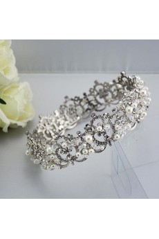 Alloy Crystal and Rhinestone Crown Wedding Headpieces with Imitation Pearls