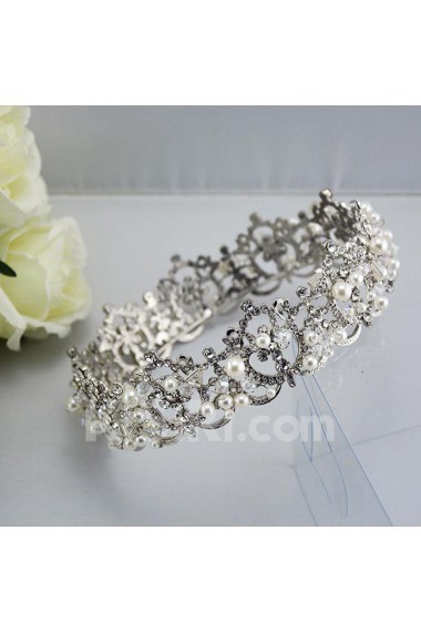 Alloy Crystal and Rhinestone Crown Wedding Headpieces with Imitation Pearls