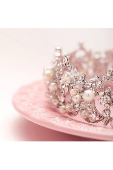 Alloy Crystal and Rhinestone Crown Wedding Headpieces with Imitation Pearls