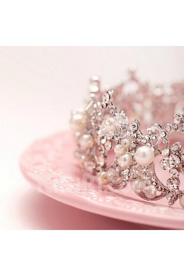 Alloy Crystal and Rhinestone Crown Wedding Headpieces with Imitation Pearls