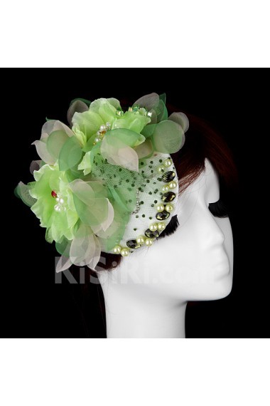 Green Chiifon and Rhinestone Floral Wedding Headpieces with Imitation Pearls