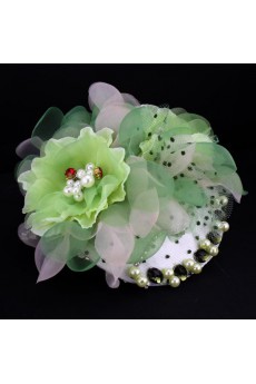 Green Chiifon and Rhinestone Floral Wedding Headpieces with Imitation Pearls