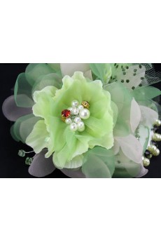 Green Chiifon and Rhinestone Floral Wedding Headpieces with Imitation Pearls