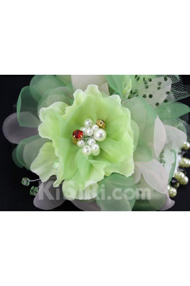 Green Chiifon and Rhinestone Floral Wedding Headpieces with Imitation Pearls