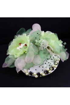 Green Chiifon and Rhinestone Floral Wedding Headpieces with Imitation Pearls