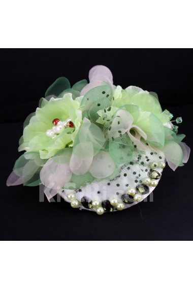 Green Chiifon and Rhinestone Floral Wedding Headpieces with Imitation Pearls