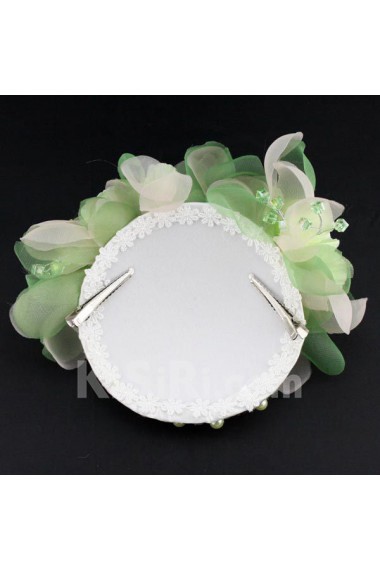 Green Chiifon and Rhinestone Floral Wedding Headpieces with Imitation Pearls