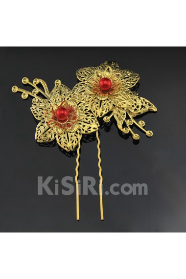 Alloy Flower Wedding Headpieces with Imitation Pearls