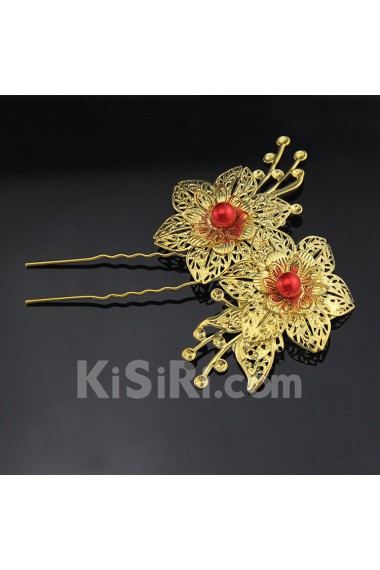 Alloy Flower Wedding Headpieces with Imitation Pearls