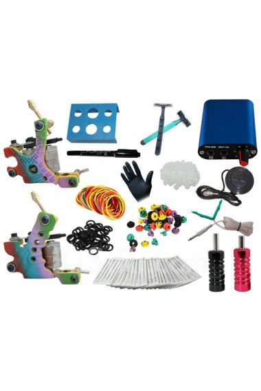 Professional 10 Coil Wraps Tattoo Guns Kit Completed Set with 2 Tattoo Guns and Mini Power Supply 