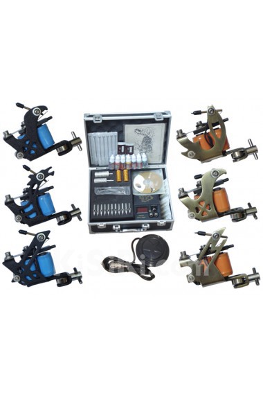 Tattoo Machines Kit Completed Set With 6 Stainless Steel Guns for Lining and Shading