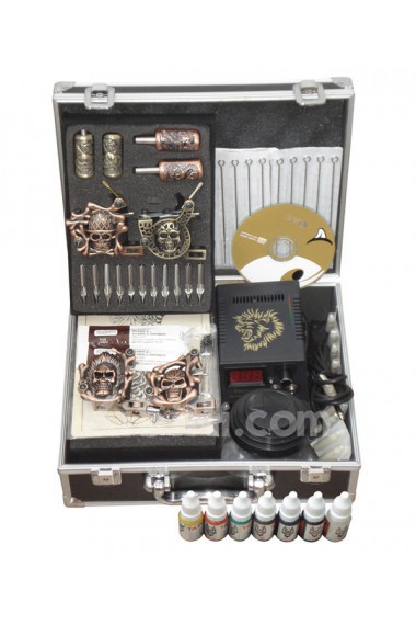 Professional Tattoo Machines Completed Set Kit with 4 Stainless Steel Tattoo Guns and 7 x 10ml Colors