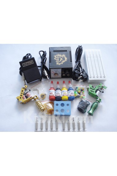 2 Professional Tattoo Machines Kit with Great Quality Power Supply and 4 x 5ml Colors