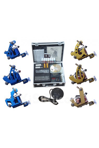 Professional Tattoo Machines Kit Completed Set with 3 Stainless Steel Tattoo Guns and LCD Power Supply