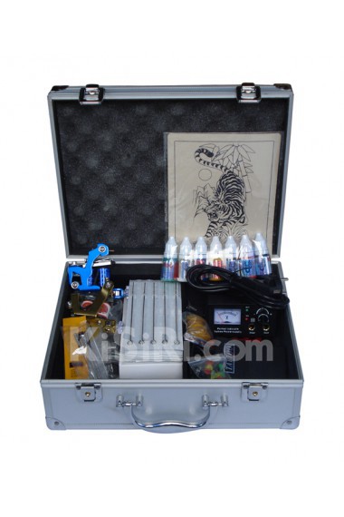 2 Stainless Steel Professional Tattoo Guns Kit with 7 x 10ml Colors 