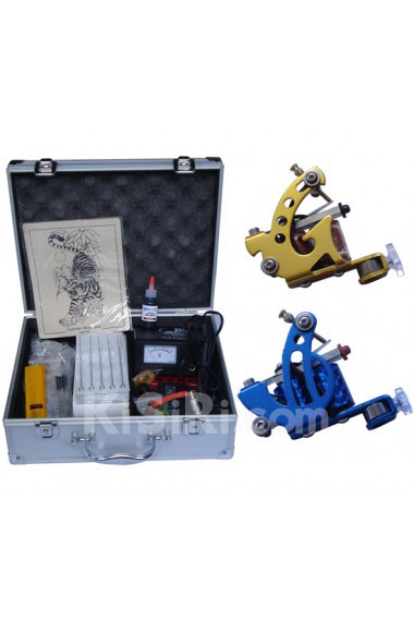 Professional Tattoo Guns Kit Completed Set with 2 Stainless Steel Tattoo Guns for Lining and Shading