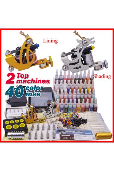 High Quality Tattoo Machine Kit with 4 Tattoo Guns and 40 Bottle Inks