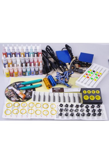 2 Professional Tattoo Machines Kit for Lining and Shading (28 Colors Included)