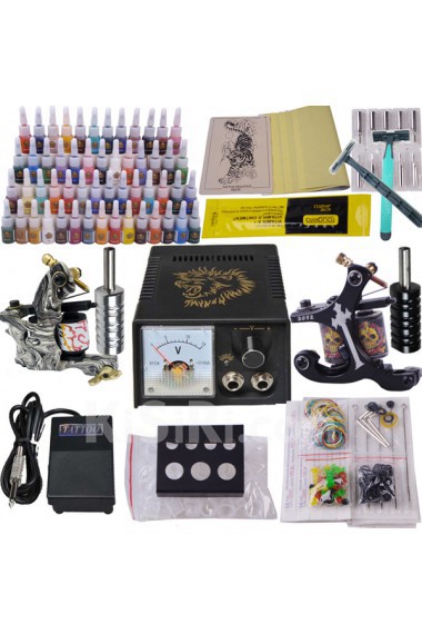 2 Professional Tattoo Guns Kit for Lining and Shading with 54 Colors