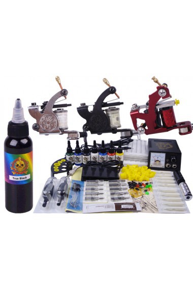 3 Professional Tattoo Machines Kit with 7 x 5ml Colors Included