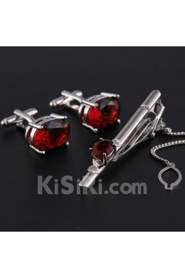 Men's Crystal Tie Bar and Cufflink Set