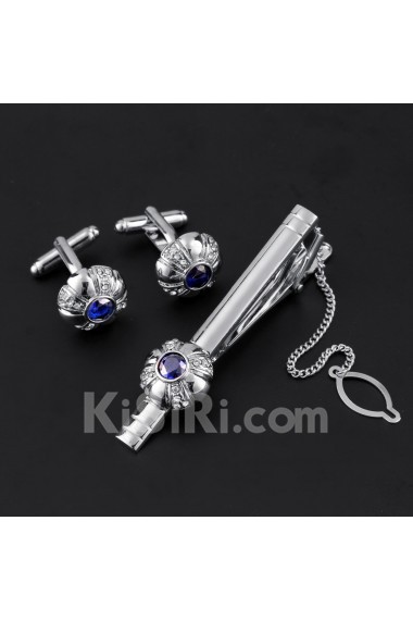 Men's Crystal Tie Bar and Cufflink Set