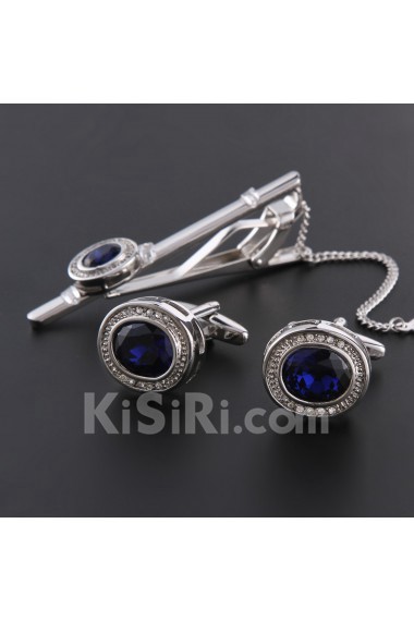 Men's Crystal Tie Bar and Cufflink Set