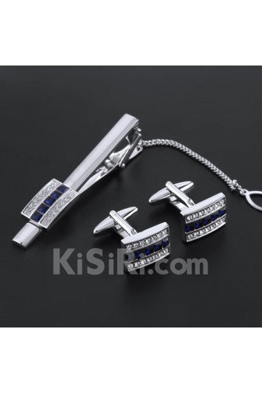 Men's Crystal Tie Bar and Cufflink Set