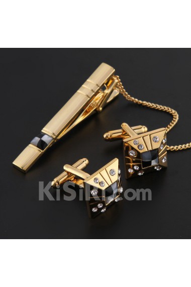 Men's Crystal Tie Bar and Cufflink Set