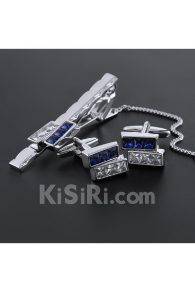 Men's Crystal Tie Bar and Cufflink Set