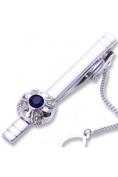 Men's Silver Crystal Tie Bar and Cufflink Set