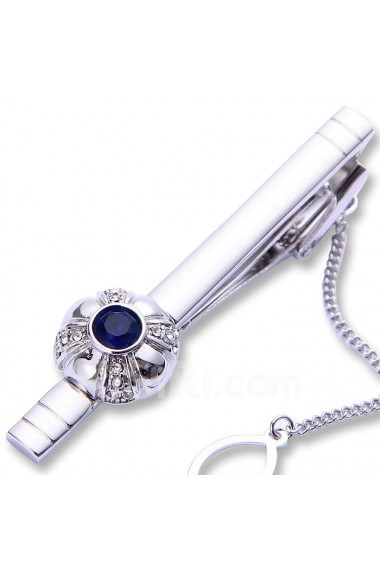 Men's Silver Crystal Tie Bar and Cufflink Set