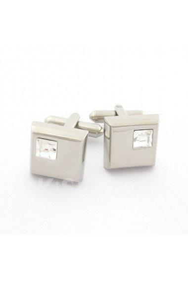 Men's White Crystal Metal Cufflink 