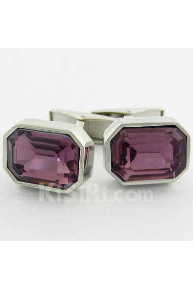 Men's Purple Crystal Metal Cufflink 