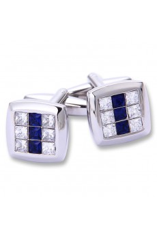 Men's Silver Crystal Tie Bar and Cufflink Set