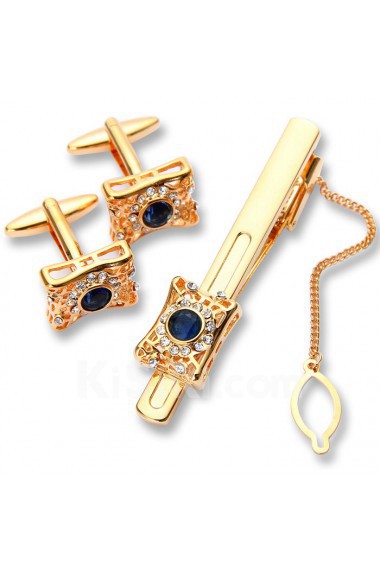 Men's Gold Crystal Tie Bar and Cufflink Set