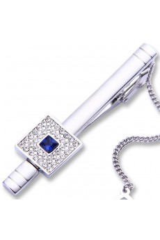 Men's Crystal Silver Tie Bar