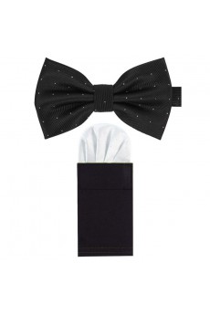 Men's Black Microfiber Bow Ties and Pocket Square