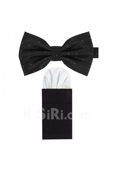 Men's Black Microfiber Bow Ties and Pocket Square