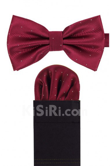 Men's Crimson Microfiber Bow Ties and Pocket Square