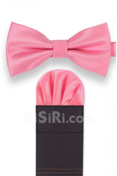 Men's Pink Microfiber Bow Ties and Pocket Square