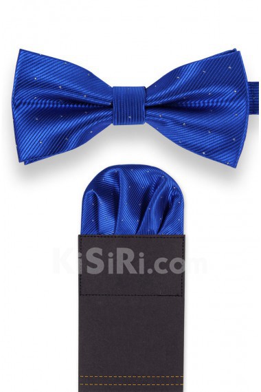 Men's Blue Microfiber Bow Ties and Pocket Square