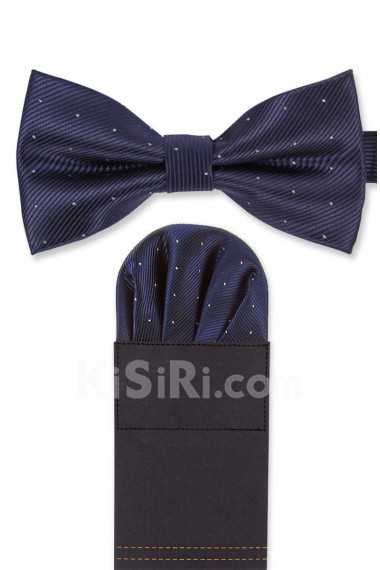 Men's Dark Blue Microfiber Bow Ties and Pocket Square