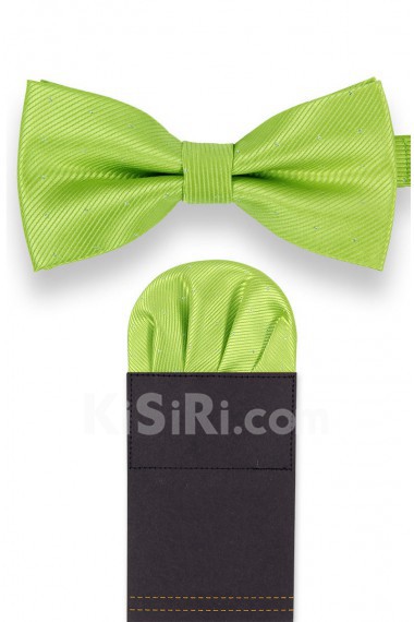 Men's Green Microfiber Bow Ties and Pocket Square