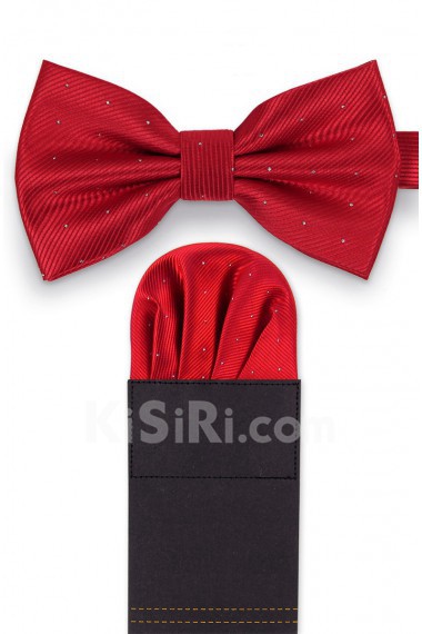 Men's Red Microfiber Bow Ties and Pocket Square